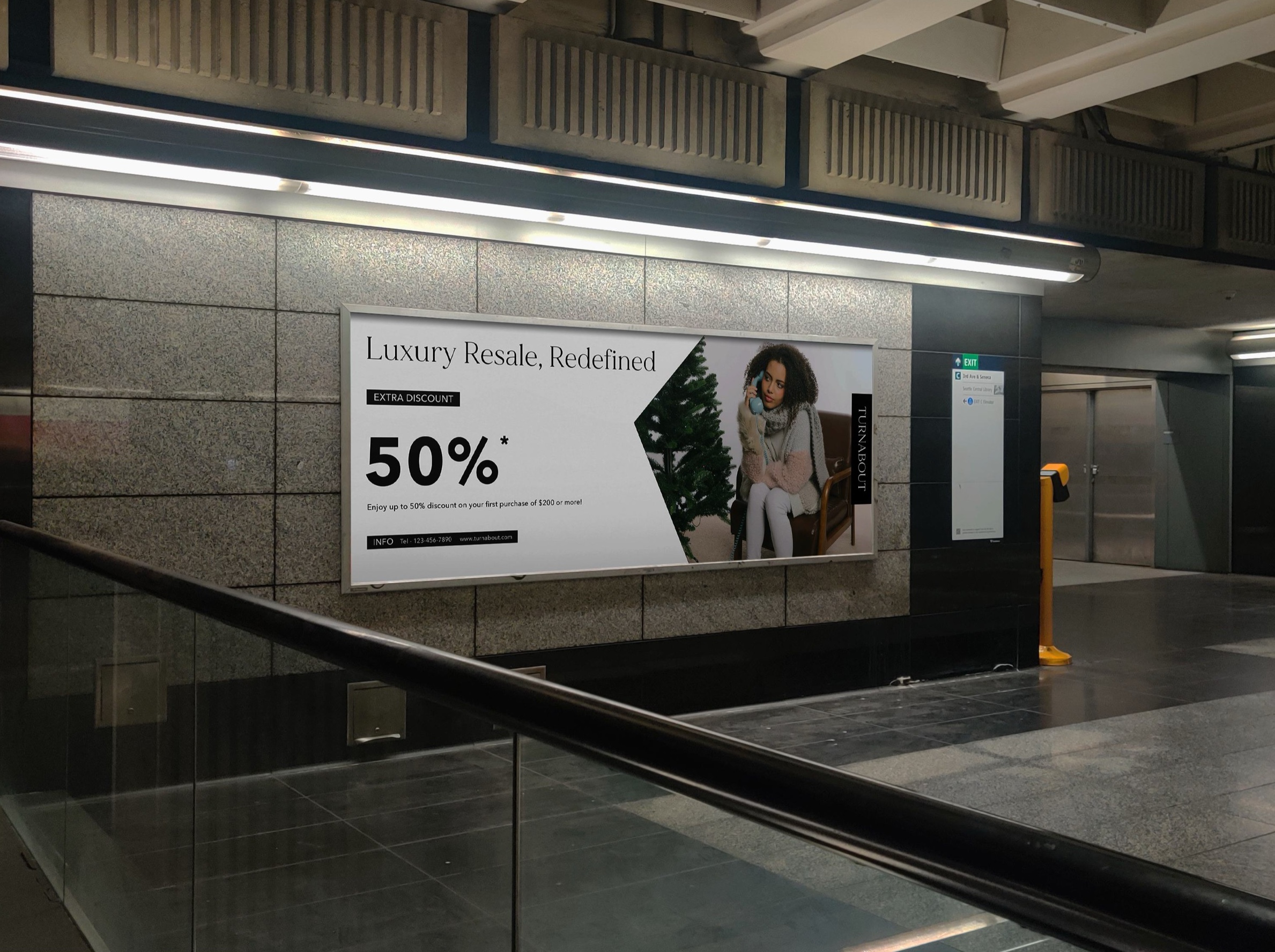 A Turnabout ‘Luxury Resale, Redefined’ advertisement on a transit station wall.